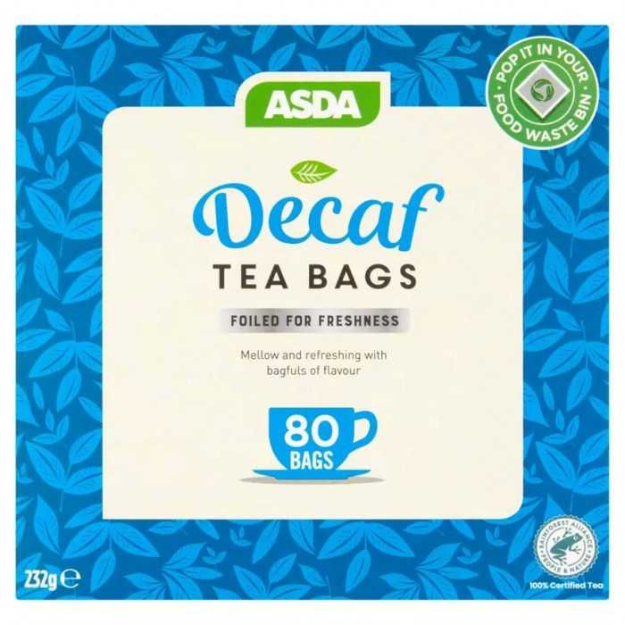 Чорний чай без кофеїну Asda Decaf 80 пакетиків 232 гр