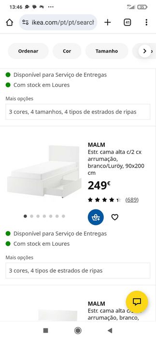 Cama + colchão + 2 mesinhas + cómoda Malm Ikea