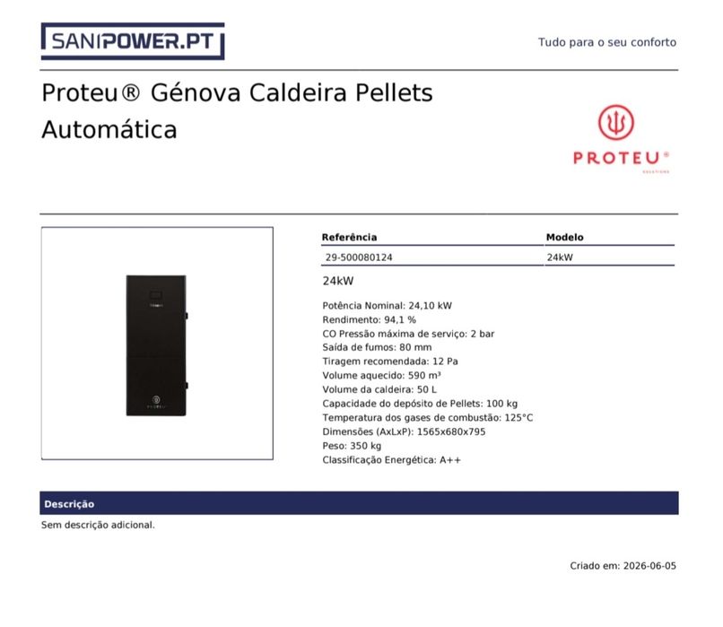 Caldeira Pellets Proteu 24kw
