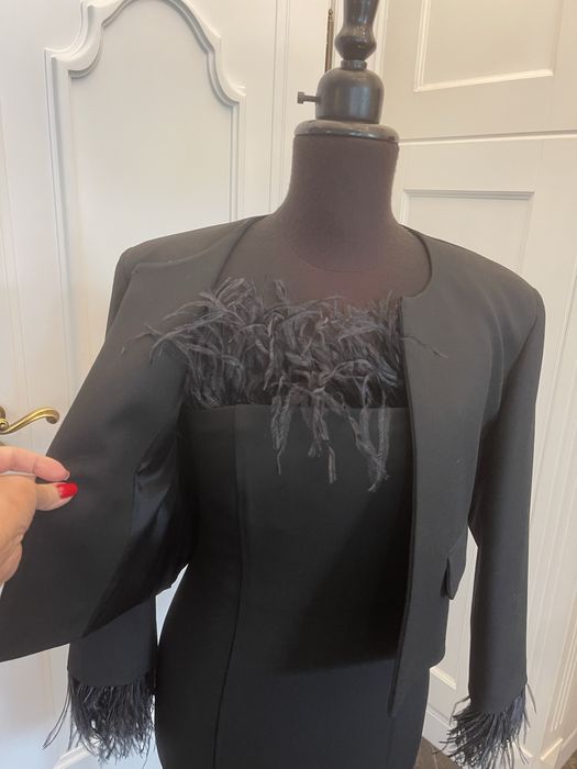 MARELLA piękna sukienka i marynarka z piórami, NOWE