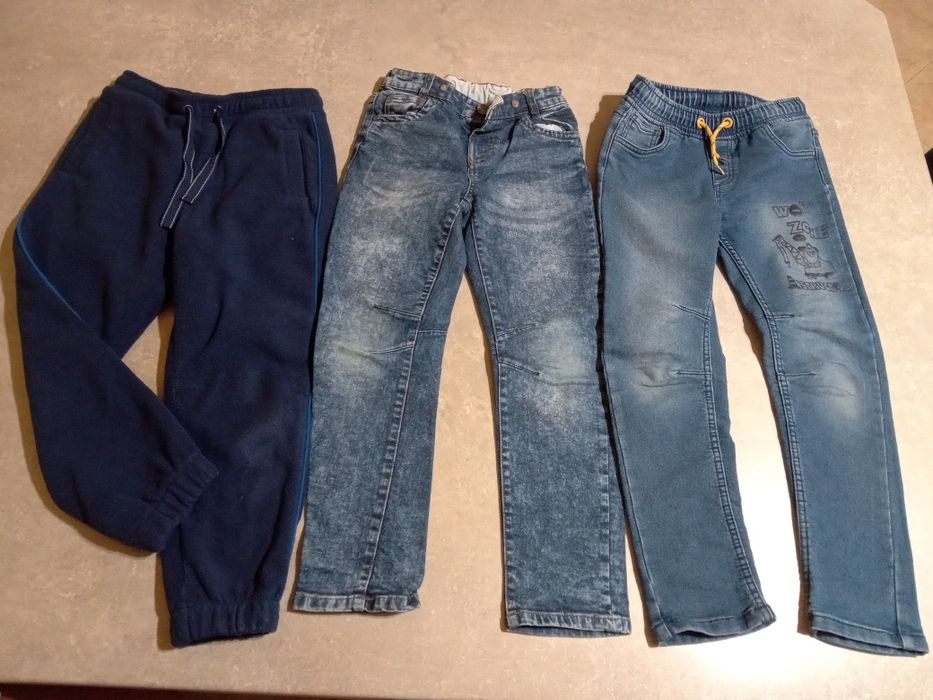 Zestaw spodni jeansy dresy 122