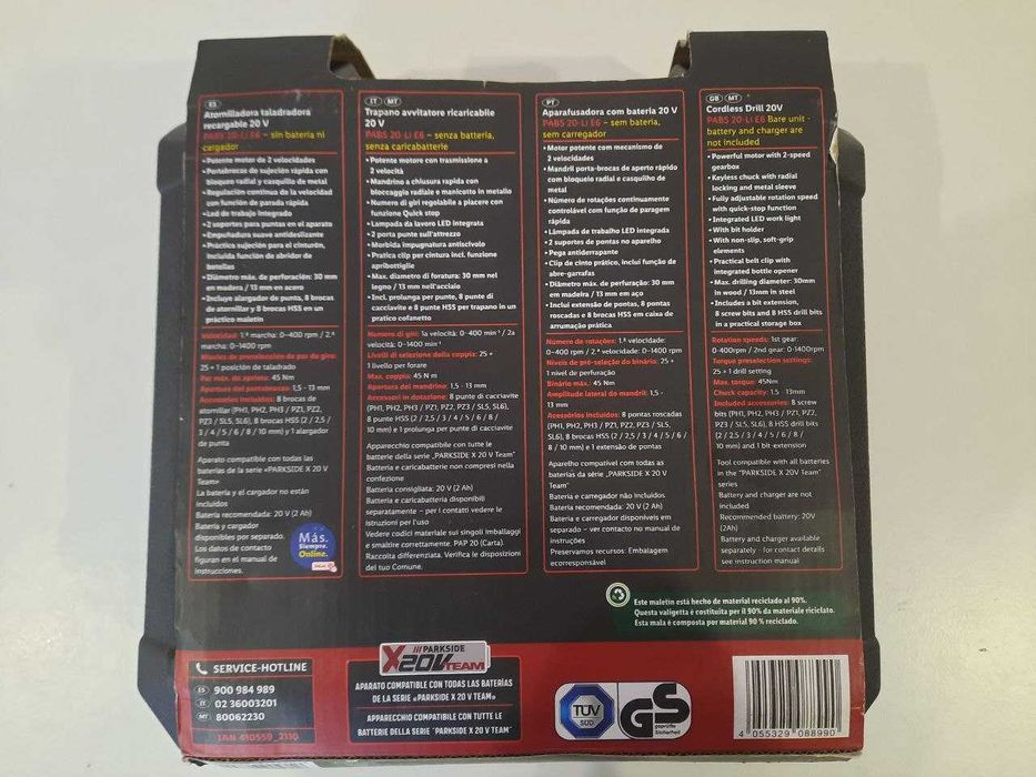 Акумуляторний дриль шурупокрут Parkside PABS 20-Li E6