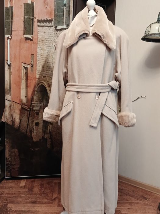 Пальто вовна кашемір зимове довге тепле з хутром вовняне