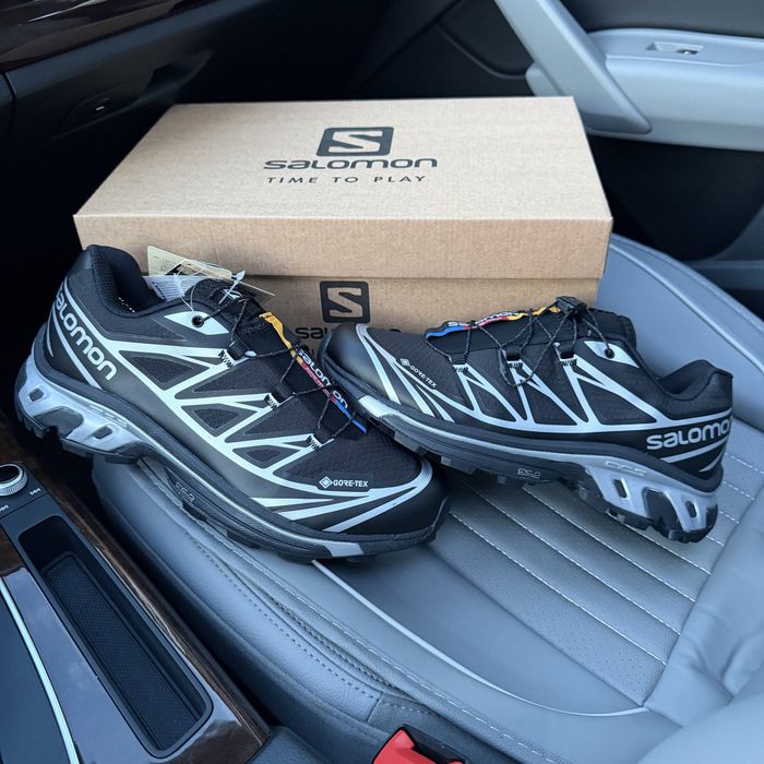 Чоловічі вологостійкі термо кросівки саломон осіні зимові  Salomon XT6 Gore Tex black silver premium