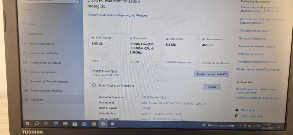 Portátil TOSHIBA i5 4ªGeração 8Gb RAM HD 500Gb