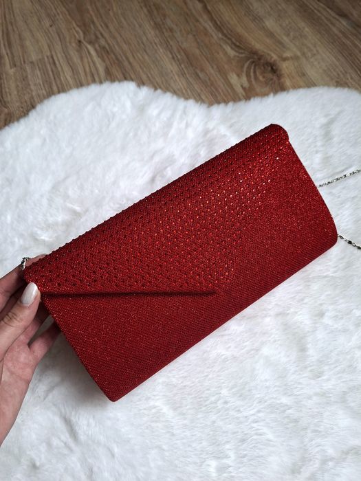 Piękna elegancka błyszcząca torebka na ramię kopertówka srebrne detale