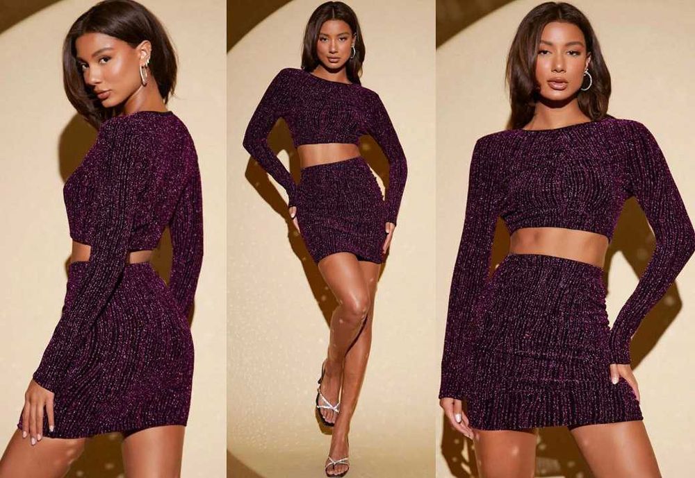 Костюм Топ + Спідниця SHEIN Облягаючий Slim Fit M Лонгслив+Юбка Люрекс