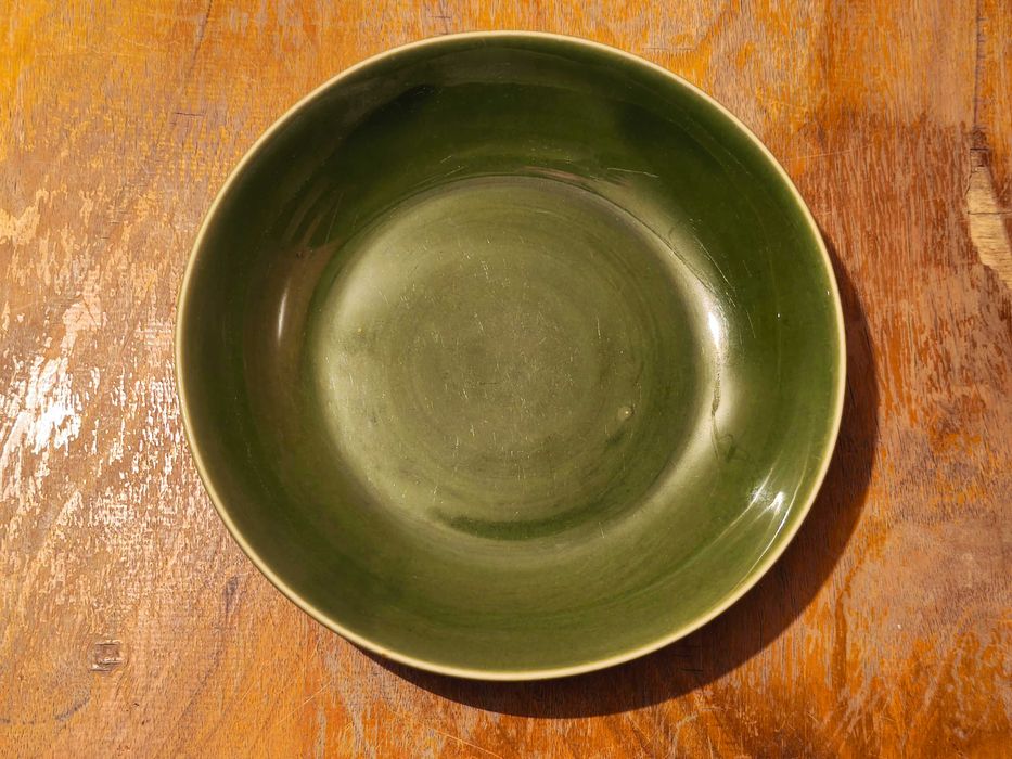 Zielony głęboki talerz Porcelit Pruszków PRL