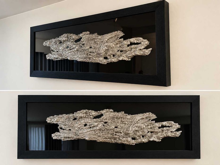 Quadro decorativo moderno – moldura preta com peça metálica prateada