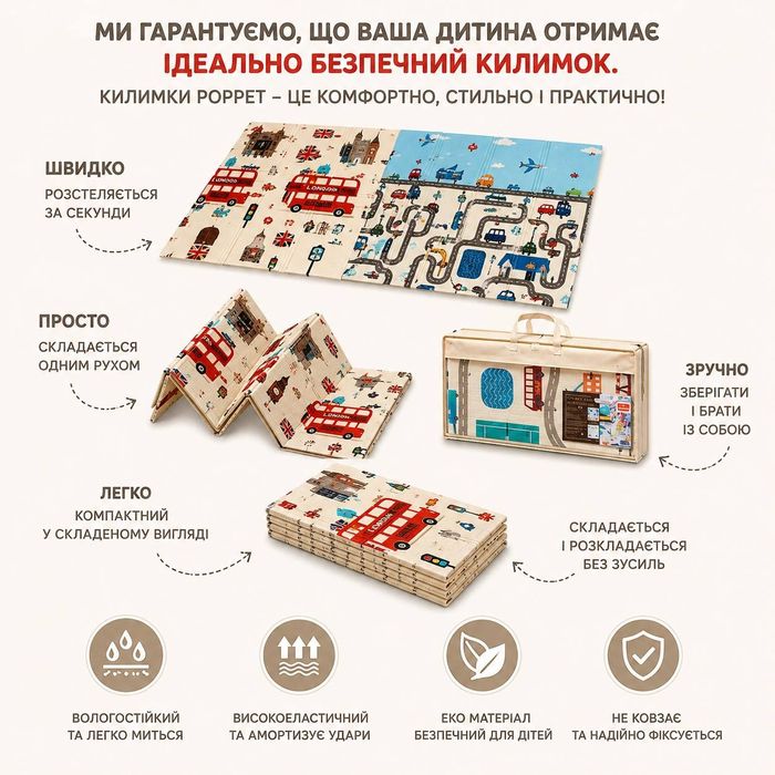 Дитячий термокилимок двосторонній складний XPE 200х180 200х150  товщина 1 см сумка в подарунок