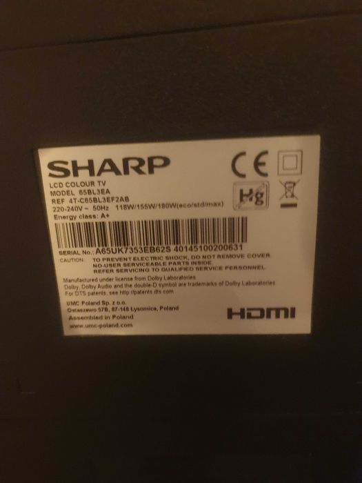 Sprzedam TV Sharp 65 cali.
