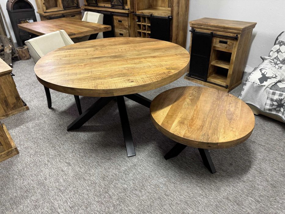 Stół okrągły mango podstawa X LOFT Style Nowy Faktura Vat