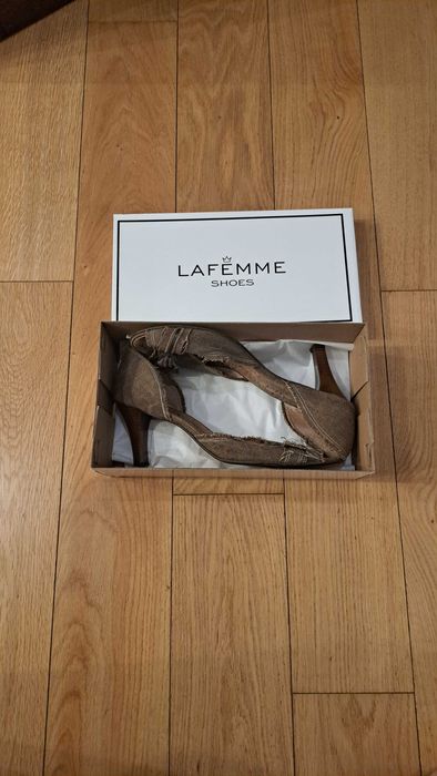 Szpilki materiałowe, roz. 40, materiał, ciemny brąz