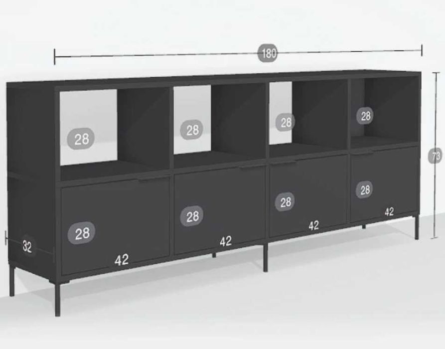 Meble Tylko - nowa szafka RTV, Type02 – Black Matt, 180x73x32 cm