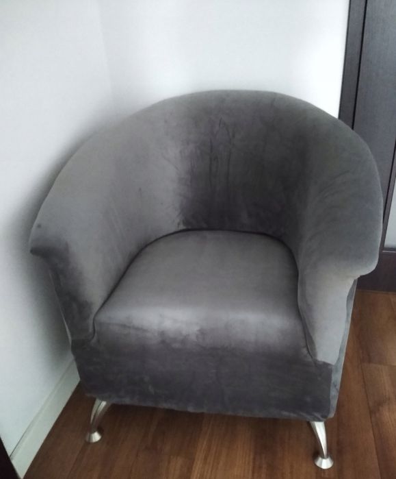 Nowy Premium WELUROWY Pokrowiec szary na fotel glamour