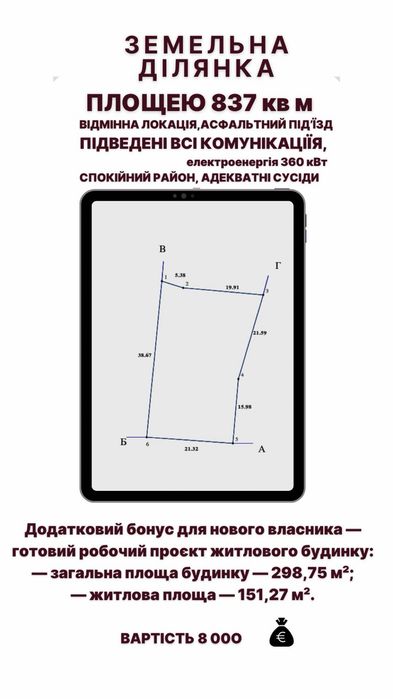 Земельна ділянка для будівництва житлового будинку