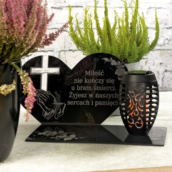 Personalizowany solarny znicz led statuetka na cmentarz grób duża