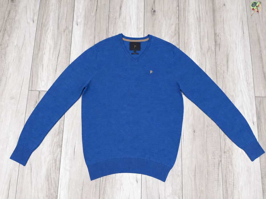Made by Monkeys 42 XL sweter V-neck 100% wełna merino niebieski klasyk