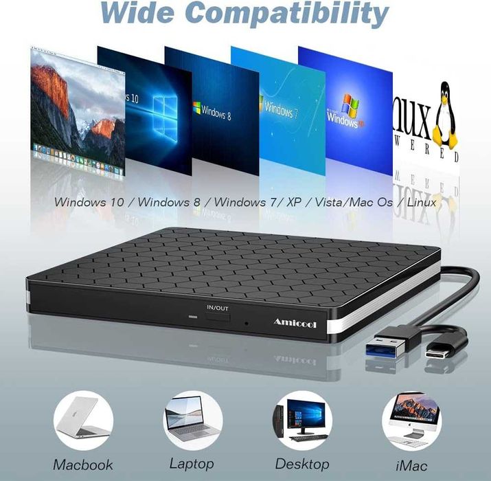 Zewnętrzny napęd DVD USB 3.0 Usb C, przenośny nagrywarka CD DVD 305