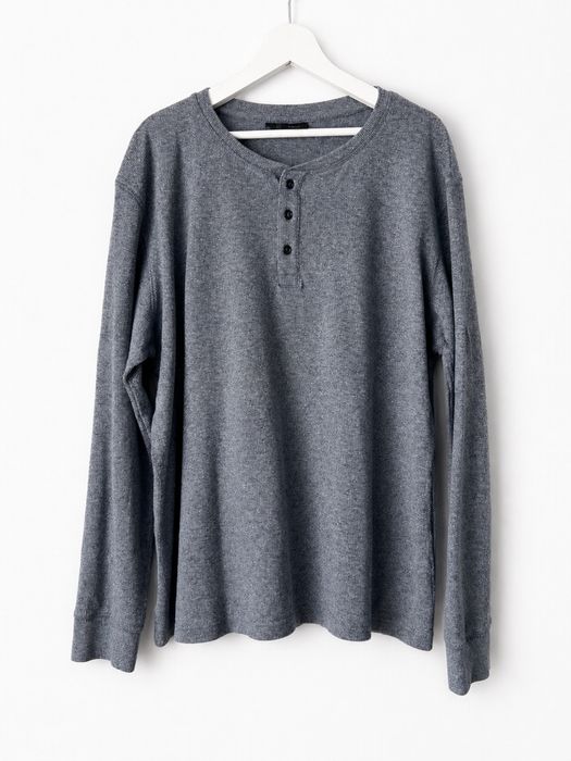 Szaro-niebieski sweter z dekoltem Henley z guzikami Bonprix XXL 60/62