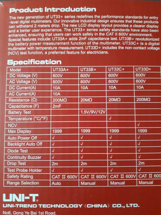 Multimetr miernik cyfrowy automat UNI-T UT33A+
