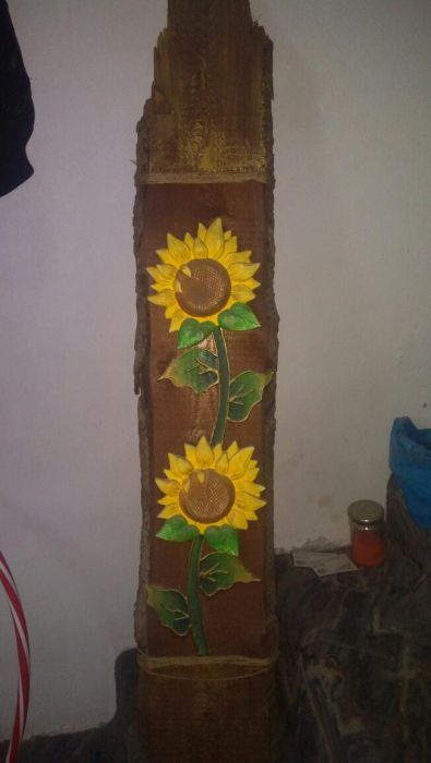 Płaskorzeźba słoneczniki. Ręcznie wykonane.