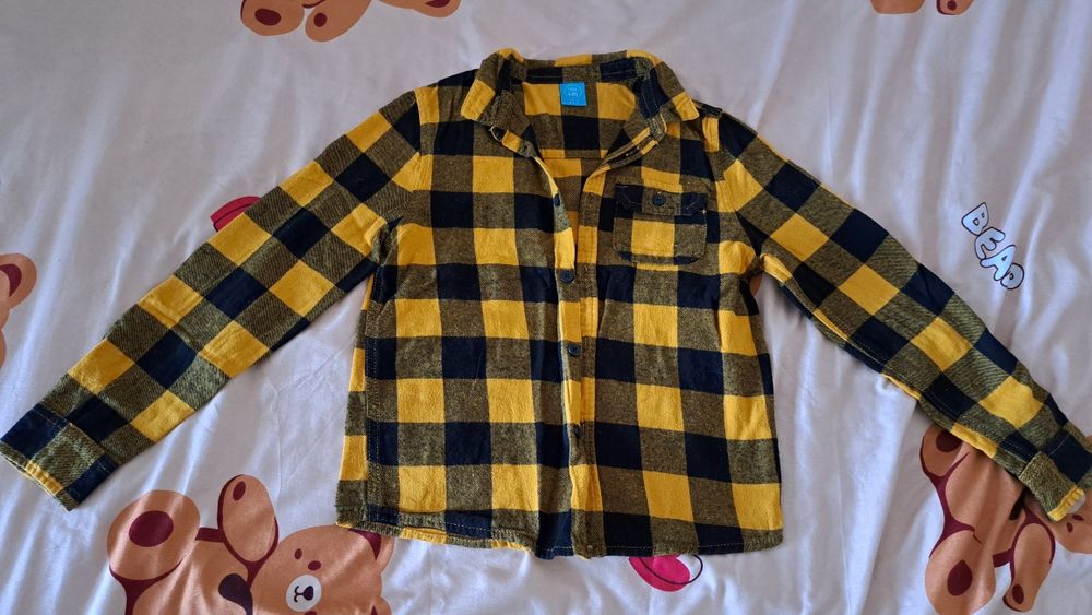 Koszula chlopieca 134 cm w kratę musztardowa