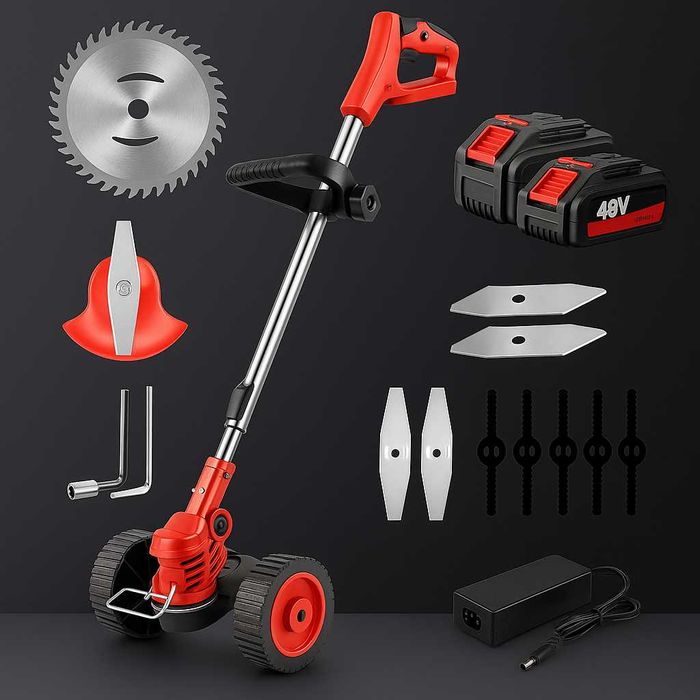 Портативная электрическая газонокосилка триммер на колесах