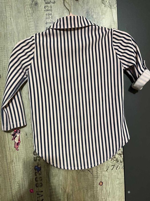 Dziewczęca koszula włoska 4–5 lat, różowo-granatowe paski