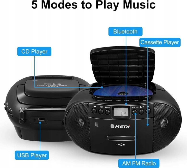 Gelielim Przenośny odtwarzacz CD i kasetowy z Bluetooth oraz USB