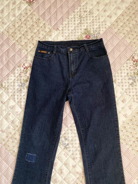 Granatowe proste jeansy S 36 elastyczne basic