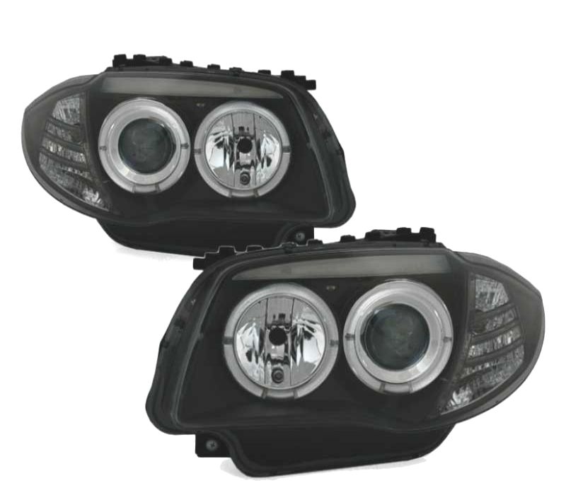 FARÓIS BMW E81 E87 E82 E88 ANGEL EYES FUNDO PRETO