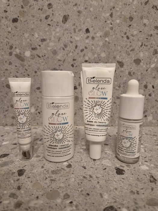 Bielenda seria glaze & glow - mleczko / krem do twarzy / serum / krem pod oczy