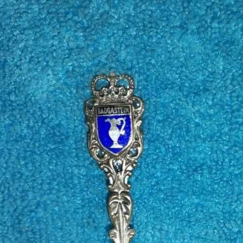 Colher antiga em prata de lei com esmalte azul Badgastein