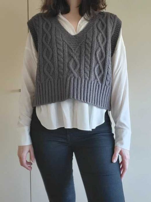 Conjunto Camisa + Colete Cinza com Brilhantes - ZARA & Parfois
