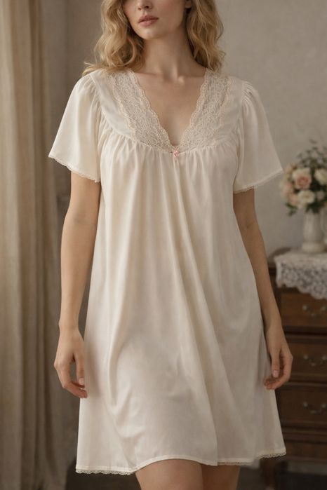 Вінтажна біла нічна сорочка images з мереживом розмір xl-2xl