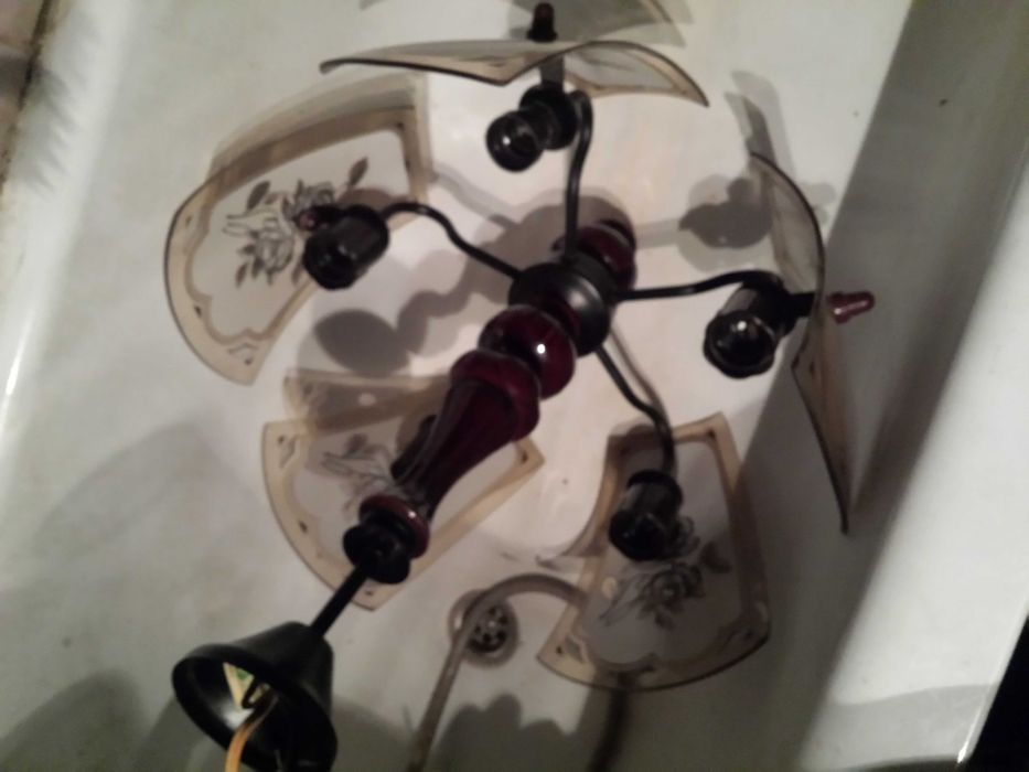 lampa PRL tomex , żyrandol na 5 zarowek trzon lampy szklany