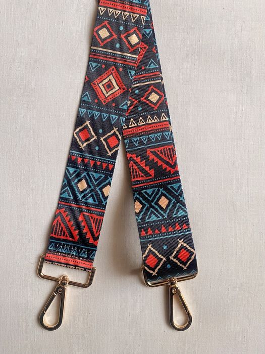 Pasek do torby torebki wzór Boho/Retro, Red-Blue/Czerwono-Niebieski