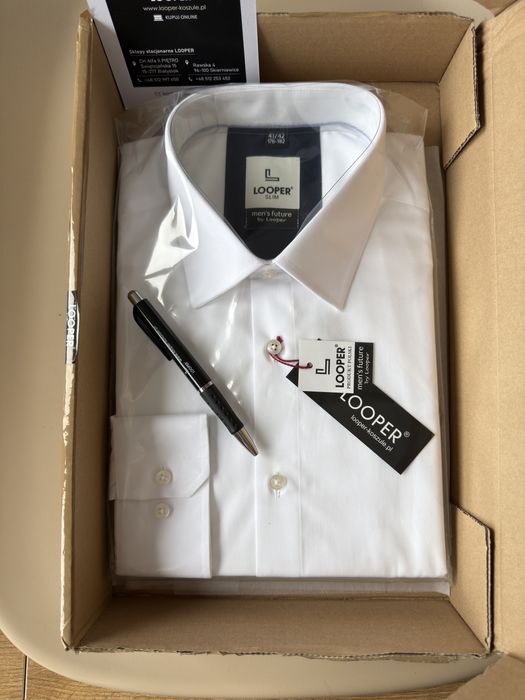 Koszula męska LOOPER - biała z długim rękawem  176/182