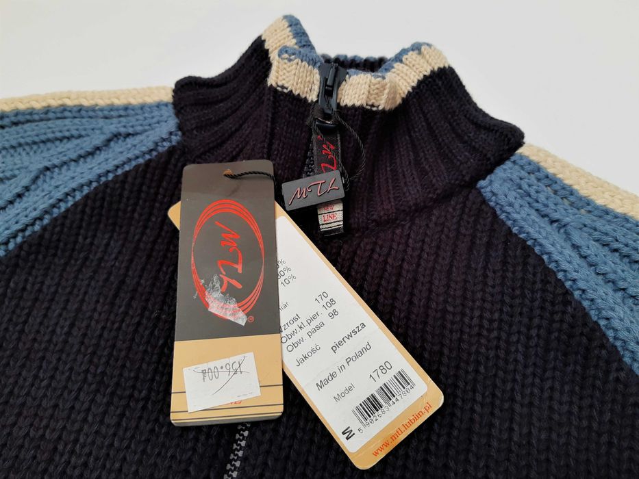 Nowy Sweter Męski Na Suwak Granatowy Niebieski Made In Poland