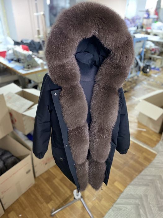 Женская зимняя чёрная парка, куртка с финским песцом под соболь, 42-60