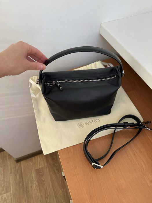 шкіряна сумка ESTRO черная кожаная old money quiet luxury box bag