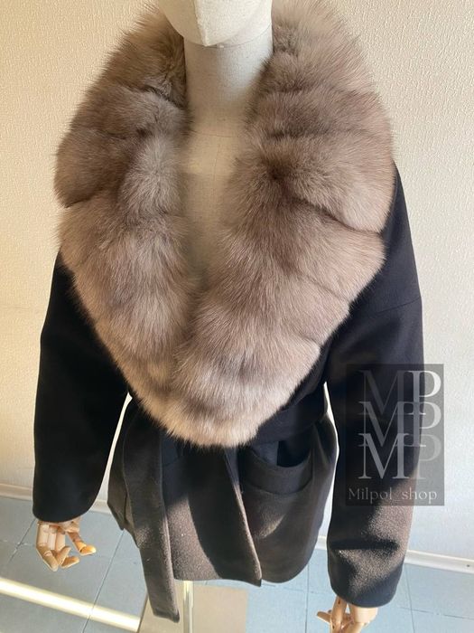 Женское утепленное кашемировое пальто с натуральным мехом песца, 42-58