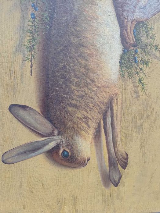 Obraz olej na płótnie martwa natura zając bażant