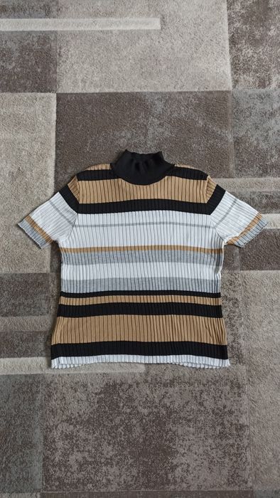 Golf sweter w paski z krótkim rękawem L