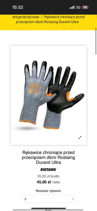 Rękawiczki ochronne przed przecięciem dłoni  Rostaing Duranit Ultra
