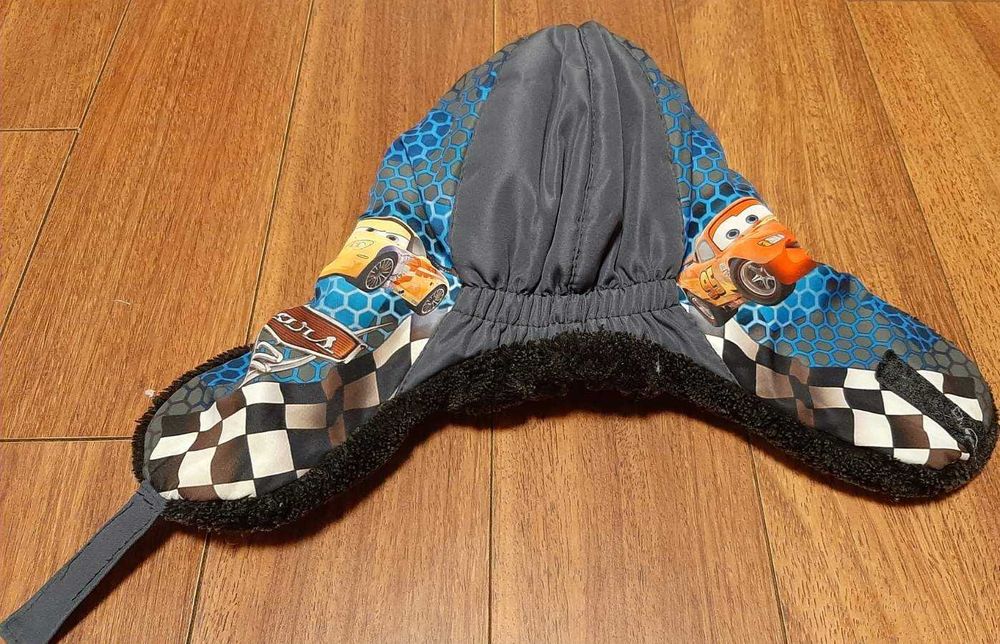 Меховая, зимняя шапка с ушками на липучках, Тачки