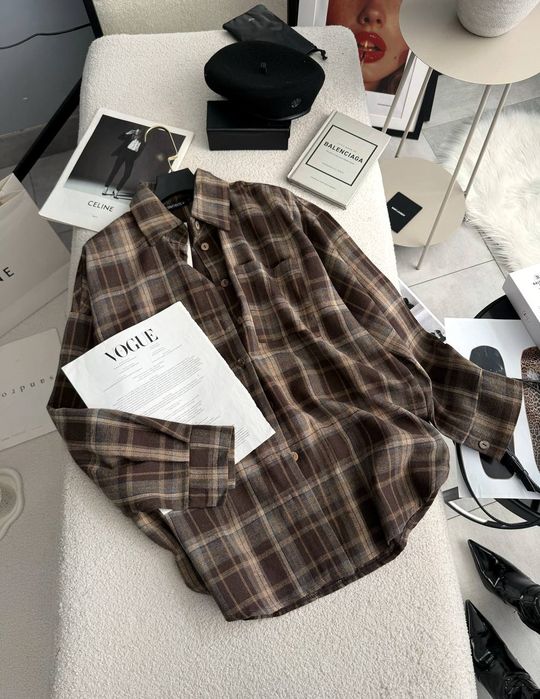 Трендова сорочка в клітинку вільного крою / рубашка в клетку