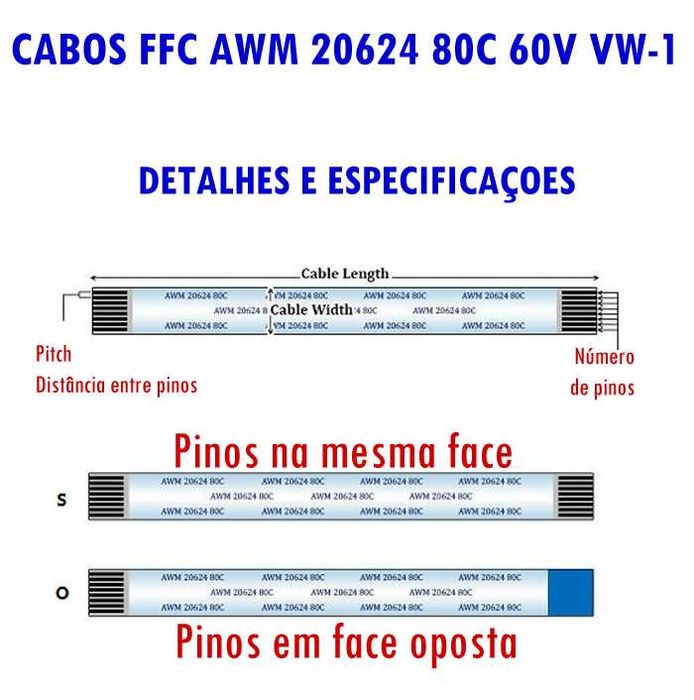 Fita Cabo Flat Cable Botao Power Touch Pad AWM 20624 , 80C 60V VW-1