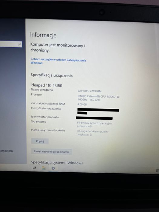 Laptop Lenovo Ideapad 110-15ibr 4GB RAM 500GB DYSK